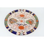 Crown Derby Porcelain imari oval meat plate, circa 1878, pattern 198, blue printed and impressed