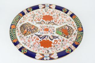 Crown Derby Porcelain imari oval meat plate, circa 1878, pattern 198, blue printed and impressed