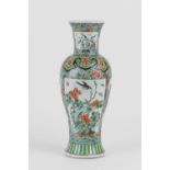 Chinese famille verte vase, 19th Century, ovoid form with trumpet neck, decorated with panels of