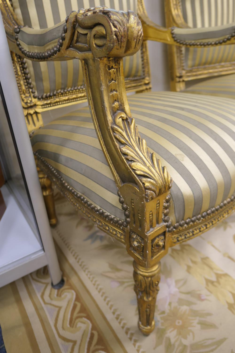 French giltwood salon suite, in Baroque style, comprising canape with a moulded foliate cresting - Image 15 of 15