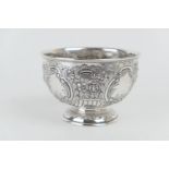 Irish silver footed bowl, by T Weir & Sons, Dublin 1950, repousse decorated with garlands of flowers