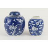 Chinese blue and white Prunus pattern covered ginger jar, late 19th Century, with Kangxi four