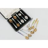 Set of six enamelled silver gilt coffee spoons, by Adie Bros., Birmingham 1956, the spoon backs