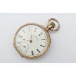 Waltham 18ct gold open faced pocket watch, white enamel dial, signed and with Roman numerals and