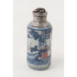 Chinese blue, white and copper red, metal mounted snuff bottle, Yongzheng (1723 - 35), six character