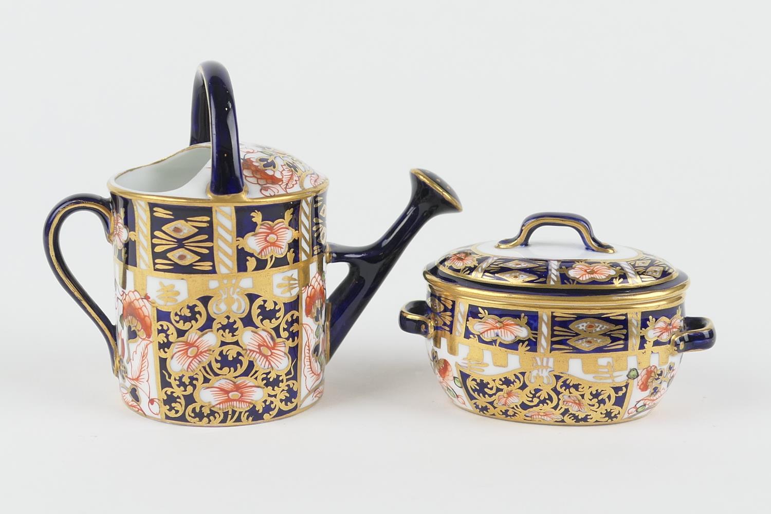Royal Crown Derby miniature tureen and cover, circa 1912, pattern 6299, 5cm; also a Royal Crown