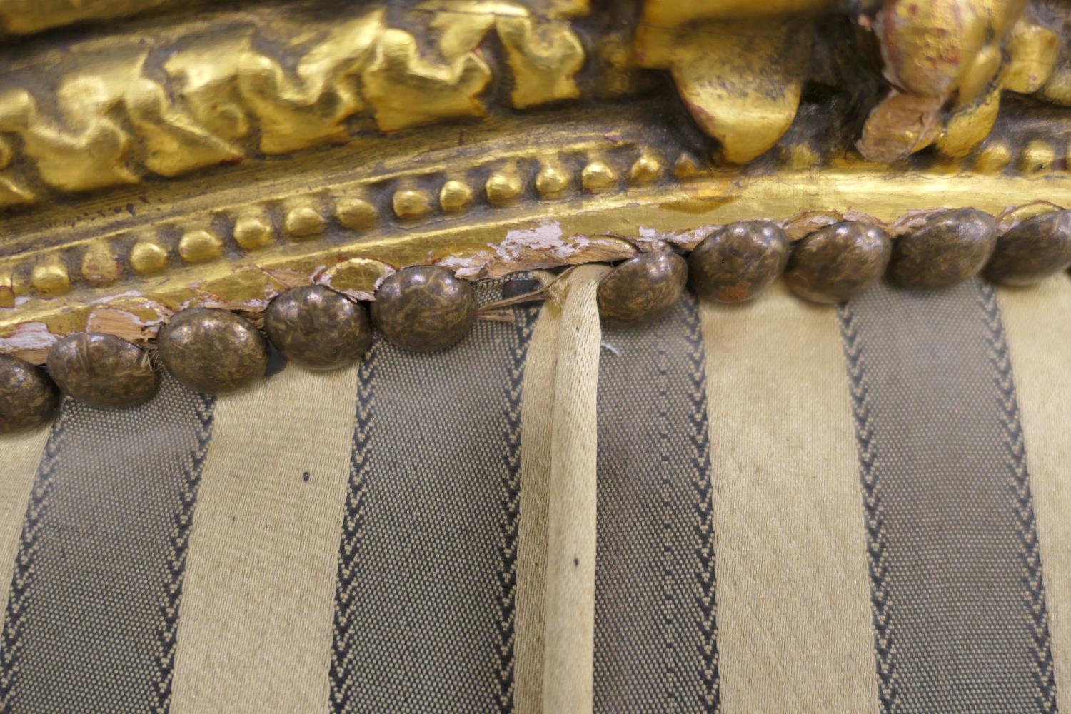 French giltwood salon suite, in Baroque style, comprising canape with a moulded foliate cresting - Image 13 of 15