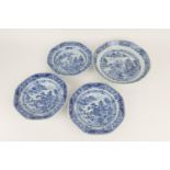 Three Chinese blue and white export dishes, late 18th/early 19th Century, 23cm diameter; also a
