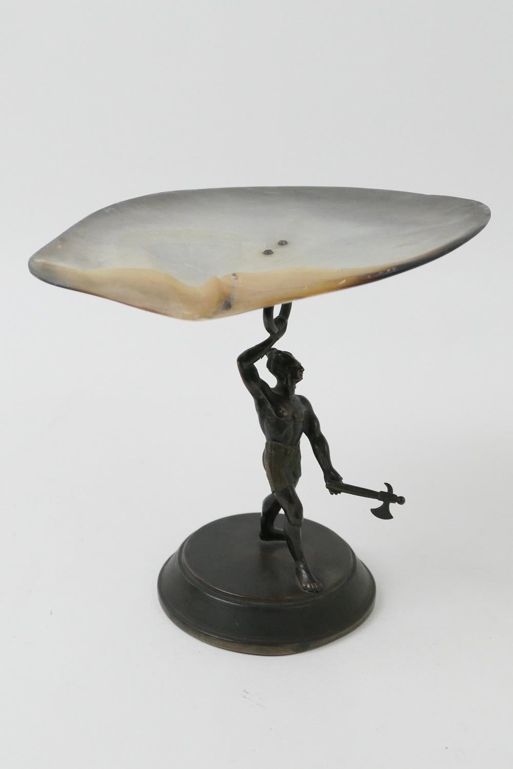 Bronze and abalone seafood tazza, possibly Italian, late 19th Century, the shell supported aloft