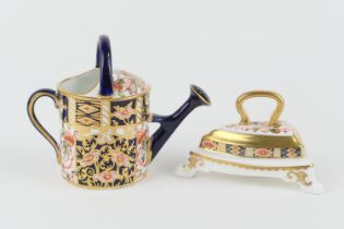 Royal Crown Derby miniature imari watering can, circa 1907, pattern 6299, 8cm; also a modern Royal