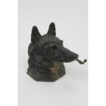 German bronzed spelter inkwell, formed as a hunting dog holding a pen rest in its mouth, original