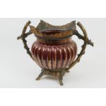 Arts & Crafts period painted brass and copper jardiniere, height 33cm
