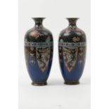 Pair of Japanese cloisonne vases, late Meiji (1868 - 1912), ovoid form decorated with panels of