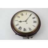 GPO mahogany cased fusee wall clock, painted 29cm dial with Roman numerals, initialled 'GPO' to