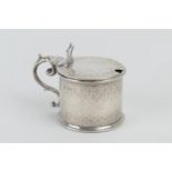 Victorian silver wet mustard pot, by Martin Hall & Co., Sheffield 1885, cylinder form with hinged
