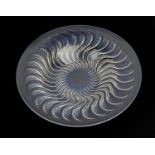 Lalique Actina shallow bowl, reverse moulded with swirling serrated leaves and tinted with blue