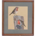 Diane Breeze (Contemporary), Two ornithological studies 'Chaffinches', 21cm x 25cm, and 'Robins',