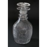George III cut glass mallet decanter, circa 1780 - 1800, with later mushroom stopper, height 23.5cm