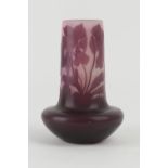 Galle style cameo glass vase, baluster form, acid etched and wheel engraved with purple violets