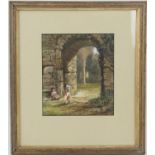 Margaret Rayner (1837-1920), Children picking flowers among the abbey ruins, watercolour and