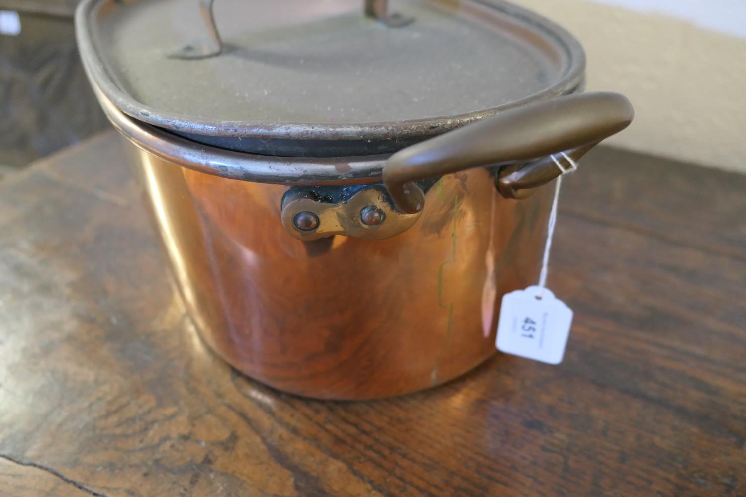 Victorian copper fish kettle, with lid, 46.5cm, handle to handle the vessel 36cm; also a twin - Image 2 of 10