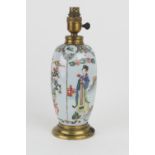 Chinese famille verte vase, converted to a table lamp, with metal mounts, the porcelain 18th or 19th