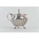 Edwardian silver wet mustard pot, maker 'CH', Birmingham 1902, of reeded baluster form with hinged