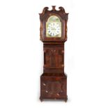 J Cott & Son, Silsden, mahogany eight day longcase clock, painted 14'' arched dial, signed and