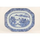 Chinese blue and white export meat dish, late 18th Century, 33.5cm x 27cm