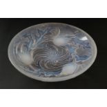 Etling glass thistle bowl, circa 1930s, relief moulded tinted with blue opalescence, marked '