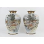 Pair of Japanese porcelain vases, Taisho (1912-26), baluster form decorated with village scenes with
