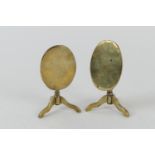 Pair of Victorian brass miniature tilt top tripod tables, height 10.5cm