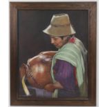 Inoa (Peruvian, 20th Century), Study of a peasant farmer, signed oil on canvas, 80cm x 64cm