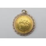 Austrian 100 Corona gold coin, 1915 re-strike, in a 9ct gold fixed mount, with ring for