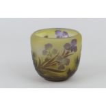 Galle style cameo glass vase, acid etched and wheel engraved decoration of orchids in pinks, purples
