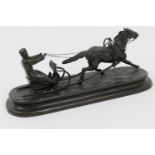 Russian bronze of a troika, drawn by a single horse, signed and inscribed, 23cm, height 9cm