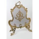 French cast brass Rococo Revival fire screen, late 19th Century, width 56cm, height 75cm