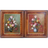 Magdalena Knapp (Hungarian, b. 1944), Pair of still life floral displays, oils on panel, signed,