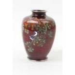 Japanese cloisonne vase by Ando Jubei (1876-1953), shouldered hexagonal form, decorated with birds