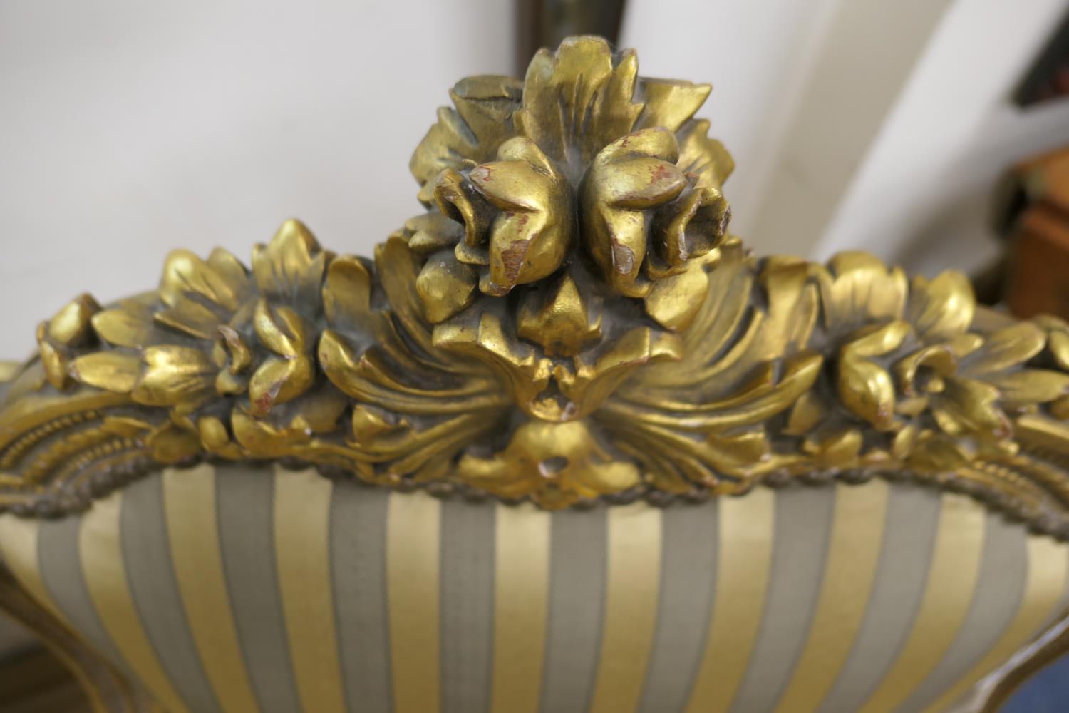 French giltwood salon suite, in Baroque style, comprising canape with a moulded foliate cresting - Image 9 of 15