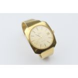 Omega De Ville gent's 18ct gold wristwatch, circa 1974, gold coloured 30mm dial with baton