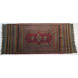 Persian flatweave woollen rug, 19th Century, the red ground centred with a pole medallion bordered
