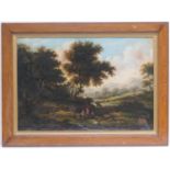 R Bradbury (early 19th Century), Wooded landscape with travellers resting, oil on canvas, signed,