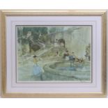 Sir William Russell Flint (1880-1969), Idling at a fountain, lithograph, in colours, signed in