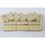 Knole settee, finished in green and gold Regency stripe fabric, width 218cm, depth 92cm, height 80cm
