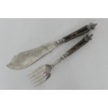 Pair of late Victorian tortoiseshell mounted silver plated fish servers