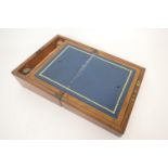 Victorian walnut writing box, circa 1870, the fitted interior with blue leather writing slope, two