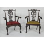 Pair of Scottish mahogany carvers in the Chippendale style, late 19th Century, pierced splat