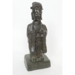 Chinese bronze figure of Wenchang Wang (Wendi), 19th or 20th Century, cast standing and holding a hu