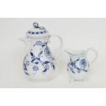 Meissen blue and white onion pattern coffee pot, height 25.5cm; also a similar milk jug, height